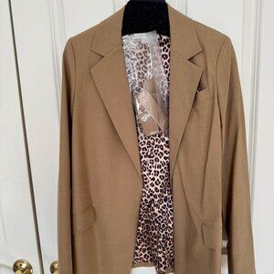 Worth New York Tan Jacket Blazer Size 8 Lined w/Leopard Lining New With Tags!
